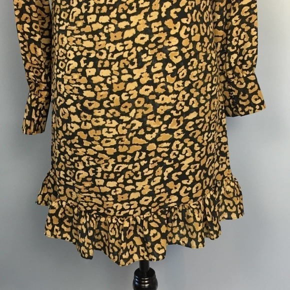 who What Wear Watercolor Cheetah Print Long Sleeve Ruffle Dress Women’s Size S - Picture 7 of 12
